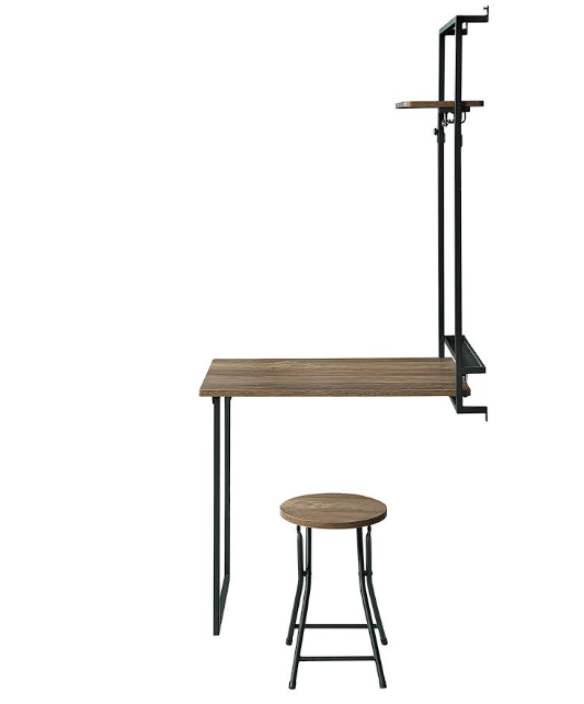 Riley Foldable Wall Desk with Stool Rustic Oak and Sandy Black