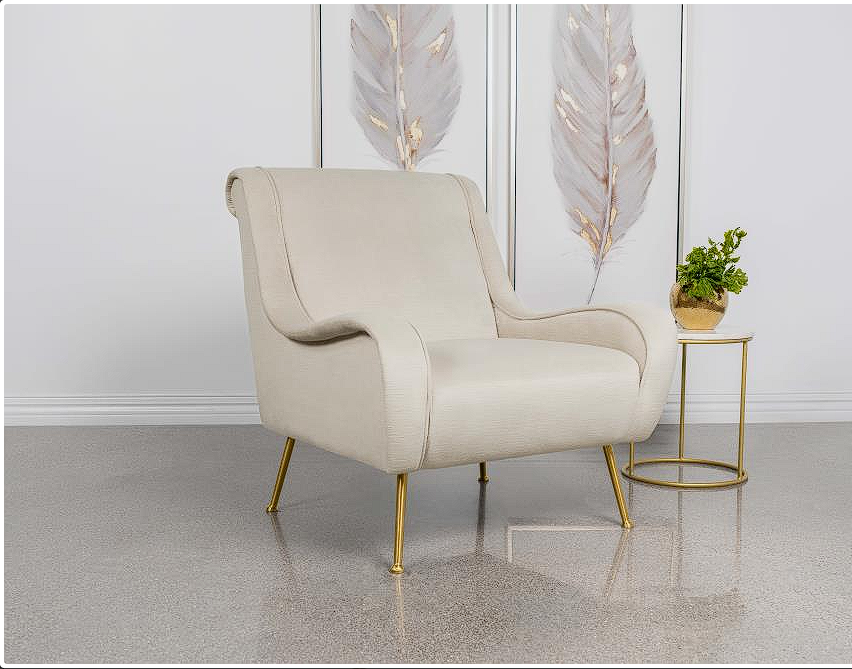 Ricci Upholstered Saddle Arms Accent Chair Stone And Gold