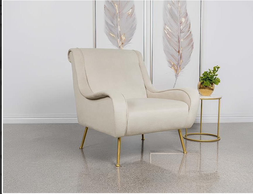 Ricci Upholstered Saddle Arms Accent Chair Stone And Gold