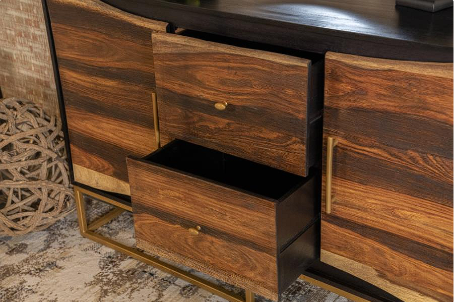 Zara 2-drawer Accent Cabinet Black Walnut and Gold