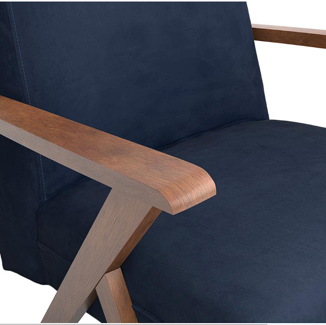 Cheryl Wooden Arms Accent Chair Dark Blue and Walnut