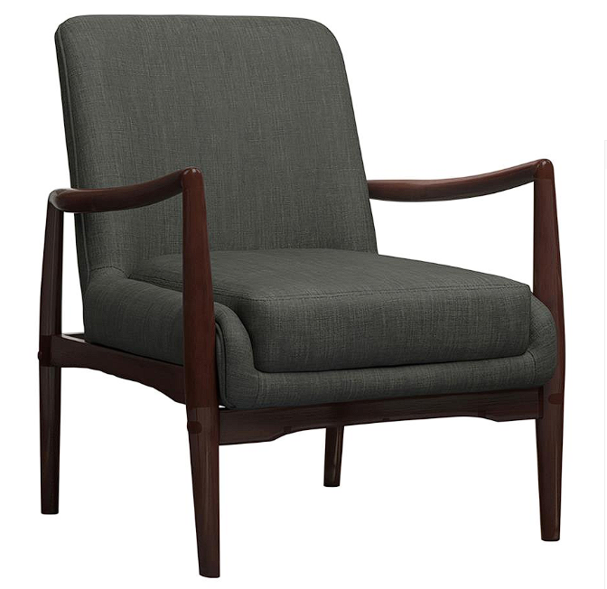 Upholstered Accent Chair with Wooden Arm Dark Grey and Brown