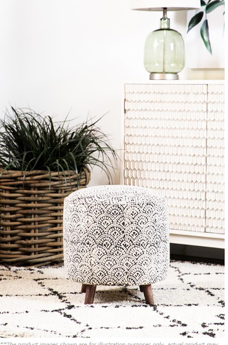 Grace Round Upholstered Accent Stool Cream and Black
