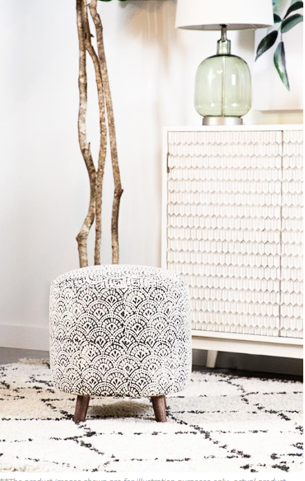 Grace Round Upholstered Accent Stool Cream and Black