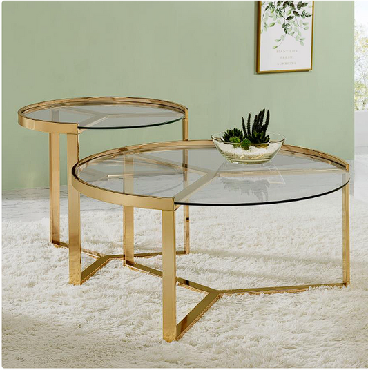 Delia 2-piece Round Nesting Table Clear and Gold