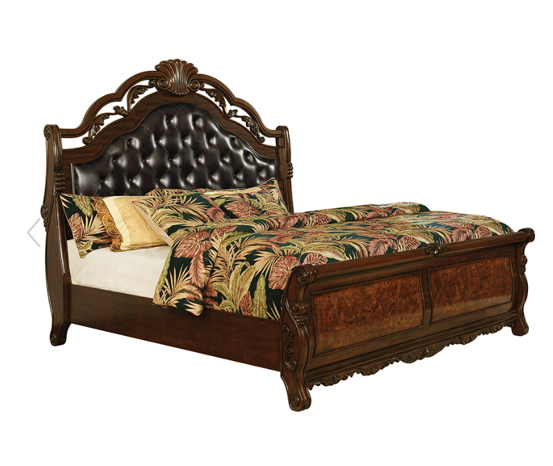 Exeter Queen Tufted Upholstered Sleigh Bed Dark Burl