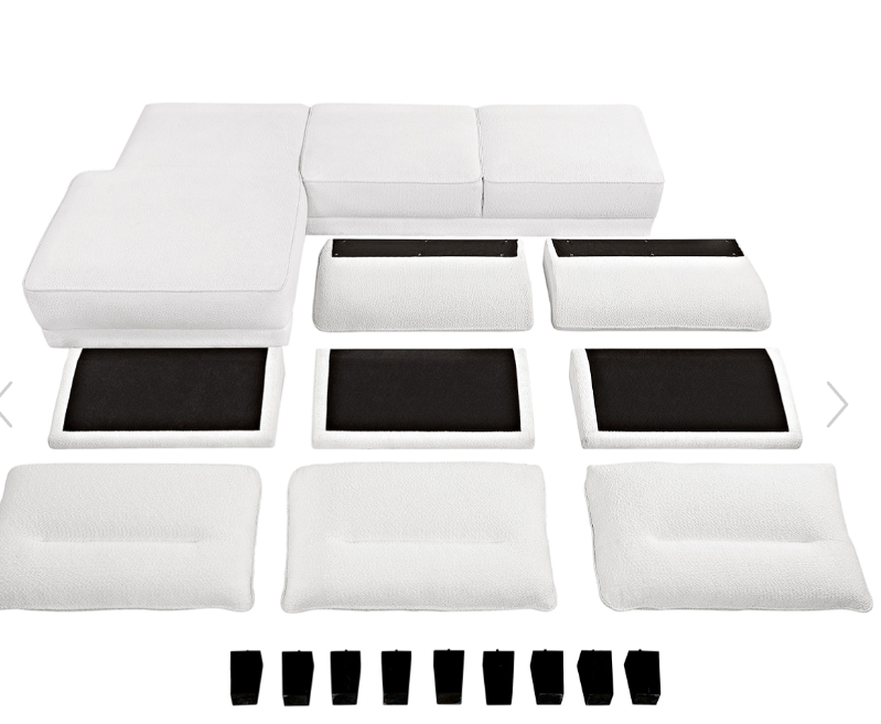 Caspian Upholstered Curved Arms Sectional Sofa White and Black