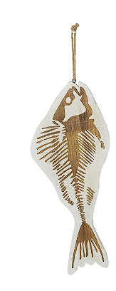 WHITE WOOD FISH WALL DECOR WITH HANGING ROPE