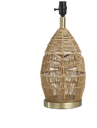 BROWN WICKER HANDMADE WOVEN TABLE LAMP WITH ZIG ZAG PATTERN AND GOLD BASE