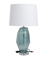 TEAL GLASS ABSTRACT ANGULAR TABLE LAMP WITH SILVER BASE,