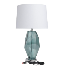TEAL GLASS ABSTRACT ANGULAR TABLE LAMP WITH SILVER BASE,