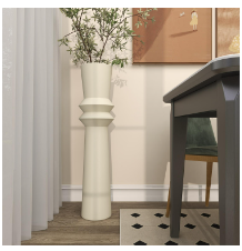 CREAM METAL TALL ART DECO FLUTED FLOOR VASE