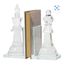 CLEAR CRYSTAL CHESS OVERSIZED BOOKENDS WITH CUT CRYSTAL DESIGNS