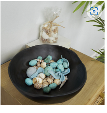 CREAM MANGO WOOD HANDMADE ORBS & VASE FILLER WITH FLORAL AND SHELL ACCENTS,