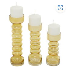 YELLOW GLASS BUBBLE PILLAR CANDLE HOLDER, SET OF 3