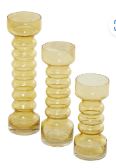 YELLOW GLASS BUBBLE PILLAR CANDLE HOLDER, SET OF 3
