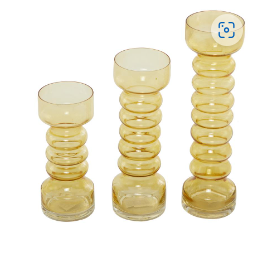 YELLOW GLASS BUBBLE PILLAR CANDLE HOLDER, SET OF 3