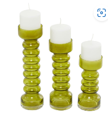 YELLOW GLASS BUBBLE PILLAR CANDLE HOLDER, SET OF 3