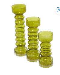 YELLOW GLASS BUBBLE PILLAR CANDLE HOLDER, SET OF 3