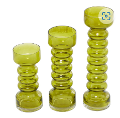 YELLOW GLASS BUBBLE PILLAR CANDLE HOLDER, SET OF 3