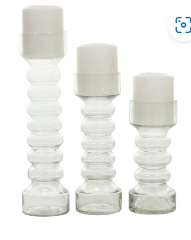 YELLOW GLASS BUBBLE PILLAR CANDLE HOLDER, SET OF 3
