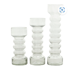 YELLOW GLASS BUBBLE PILLAR CANDLE HOLDER, SET OF 3