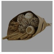 BROWN DRIED PLANT CATTAIL HANDMADE FLORAL WHEAT GRASS BOUQUET NATURAL FOLIAGE WITH DECO BALL ACCENTS