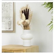 BROWN DRIED PLANT CATTAIL HANDMADE FLORAL WHEAT GRASS BOUQUET NATURAL FOLIAGE WITH DECO BALL ACCENTS
