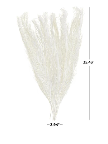 WHITE DRIED PLANT FEATHER LIKE LEAVES NATURAL FOLIAGE WITH STEMS, 4" X 1" X 35"