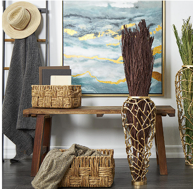 DARK BROWN DRIED PLANT PALM LEAF NATURAL FOLIAGE WITH FEATHER INSPIRED STEMS, 4" X 1" X 43"