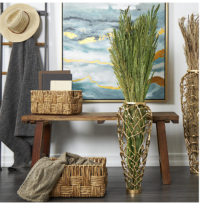 GREEN DRIED PLANT PALM LEAF NATURAL FOLIAGE WITH FEATHER INSPIRED STEMS, 4" X 1" X 43"