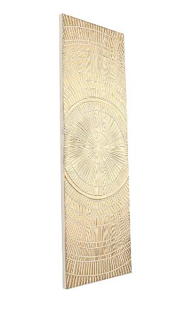 GOLD WOOD GEOMETRIC HANDMADE INTRICATELY CARVED RADIAL WALL DECOR, 16" X 1" X 48"