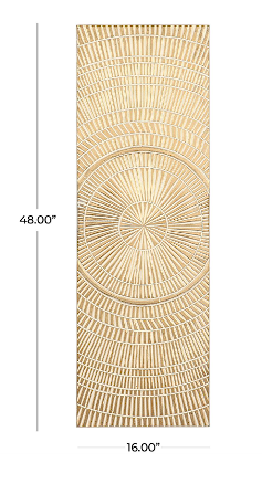 GOLD WOOD GEOMETRIC HANDMADE INTRICATELY CARVED RADIAL WALL DECOR, 16" X 1" X 48"