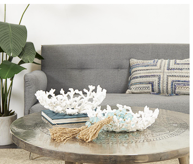BLUE RESIN CORAL TEXTURED DECORATIVE BOWL,