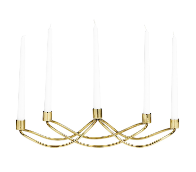 GOLD STAINLESS STEEL 5 CANDLE CANDELABRA, 18" X 5" X 4"