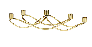 GOLD STAINLESS STEEL 5 CANDLE CANDELABRA, 18" X 5" X 4"