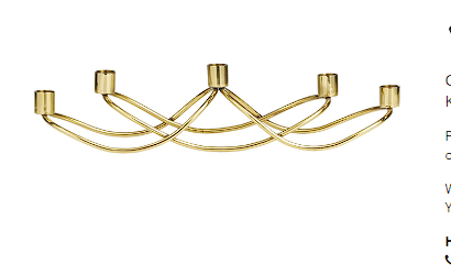 GOLD STAINLESS STEEL 5 CANDLE CANDELABRA, 18" X 5" X 4"
