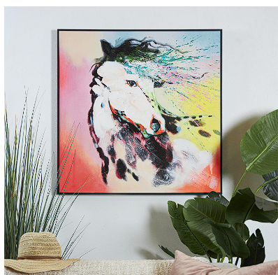 MULTI COLORED CANVAS HORSE ABSTRACT PAINT SPLATTER FRAMED WALL ART WITH BLACK FRAME, 32" X 2" X 32"