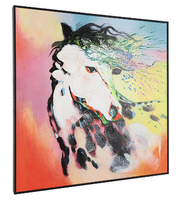 MULTI COLORED CANVAS HORSE ABSTRACT PAINT SPLATTER FRAMED WALL ART WITH BLACK FRAME, 32" X 2" X 32"
