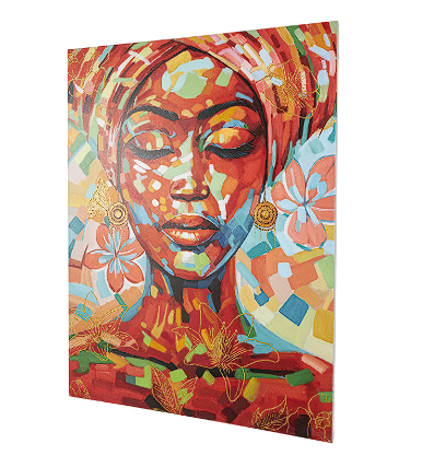 MULTI COLORED CANVAS WOMAN ABSTRACT PAINT SPLATTER WALL ART WITH ABSTRACT PAINT STROKES AND FLORAL ACCENTS, 36" X 2" X 47"