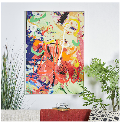 MULTI COLORED CANVAS ABSTRACT PAINT SPLATTER WALL ART WITH WHITE FRAME, 28" X 2" X 40"