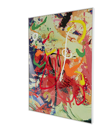 MULTI COLORED CANVAS ABSTRACT PAINT SPLATTER WALL ART WITH WHITE FRAME, 28" X 2" X 40"