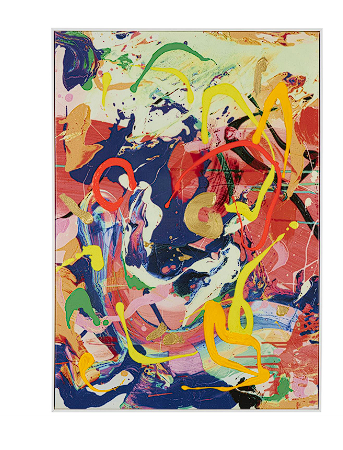MULTI COLORED CANVAS ABSTRACT PAINT SPLATTER WALL ART WITH WHITE FRAME, 28" X 2" X 40"