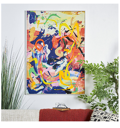 MULTI COLORED CANVAS ABSTRACT PAINT SPLATTER WALL ART WITH WHITE FRAME, 28" X 2" X 40"