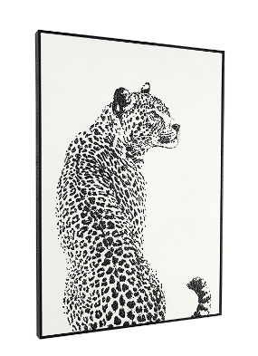 WHITE CANVAS LEOPARD FRAMED WALL ART WITH BLACK SPOTS, 28" X 2" X 40"
