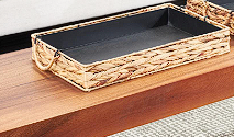LIGHT BROWN SEAGRASS HANDMADE NESTING TRAY WITH BLACK WOOD INTERIORS