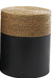 BLACK WOOD HANDMADE COLORBLOCK WRAPPED ACCENT TABLE WITH DRIED PLANT TABLETOPS, SET OF 2 20", 18"H