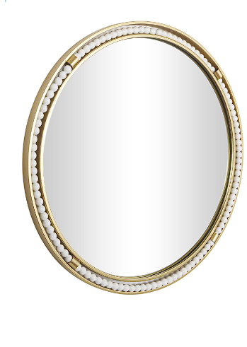 GOLD METAL WALL MIRROR WITH WHITE WOOD BEADING,