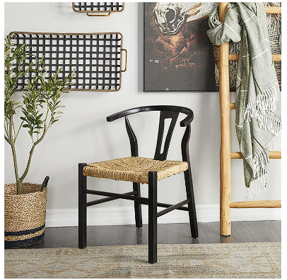 TEAK WOOD HANDMADE DINING CHAIR WITH WOVEN SEAGRASS SEAT, 20" X 21" X 29"