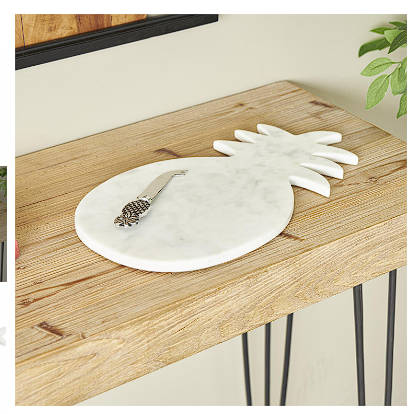 WHITE MARBLE HANDMADE CUTTING BOARD WITH MATCHING CHEESE KNIFE, SET OF 2 9", 6"W